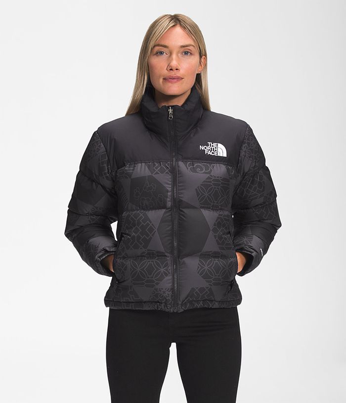 The North Face Womens Puffer Jacket Printed 1996 Retro Nuptse 501QGJWTS - Black